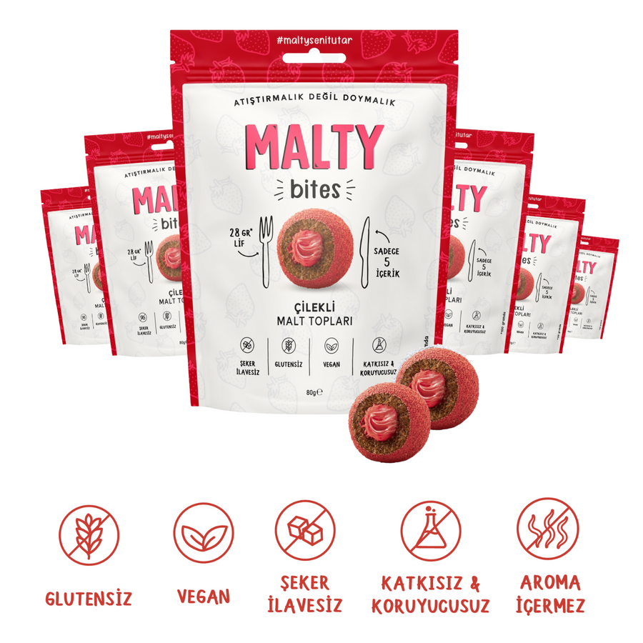 Malty Çilekli  Malt Topları 80 gr - 6 adet