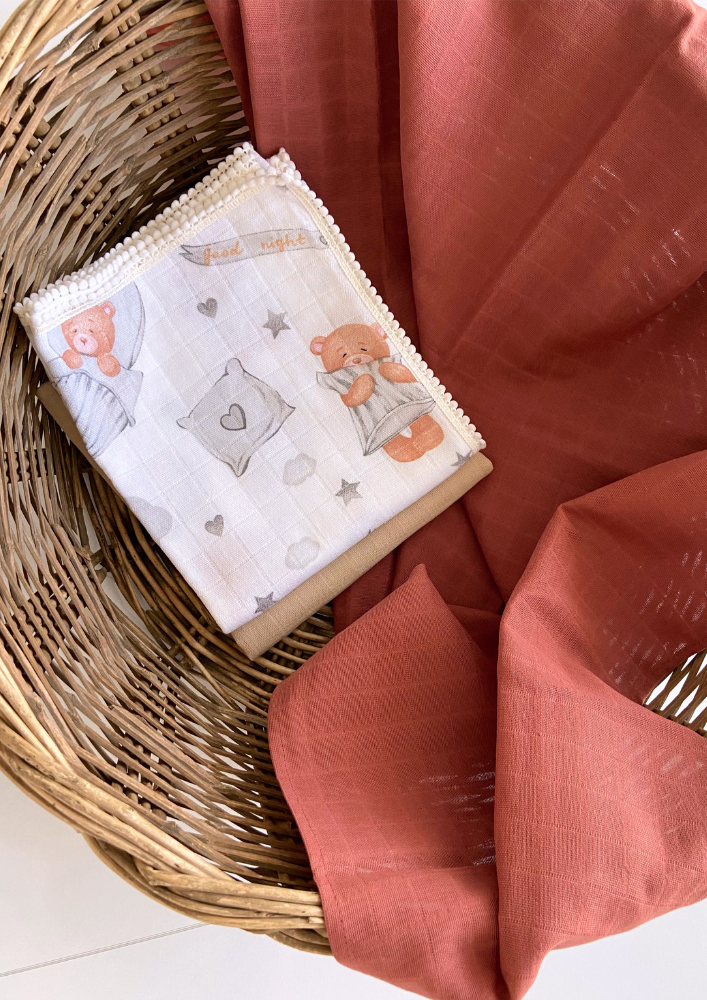 %100 Organik Pamuk Muslin Örtü / Bebek Battaniyesi 2'li Set - Orman