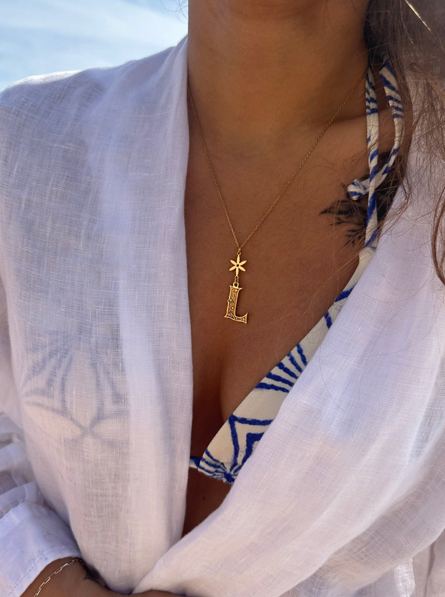 HARFLİ ÇİÇEKLİ GÜMÜŞ KOLYE