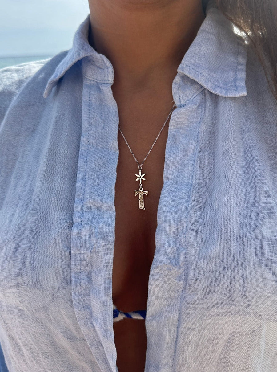 HARFLİ ÇİÇEKLİ GÜMÜŞ KOLYE