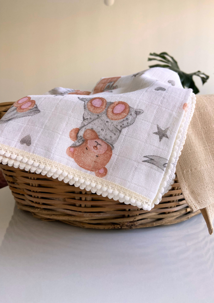 %100 Organik Pamuk Muslin Örtü / Bebek Battaniyesi 2'li Set - Orman