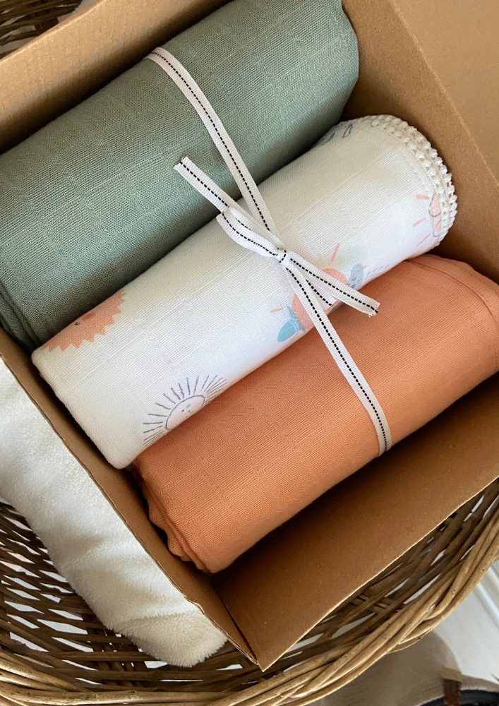 %100 Organik Pamuk Muslin Örtü / Bebek Battaniyesi 3'lü Set - Gunes