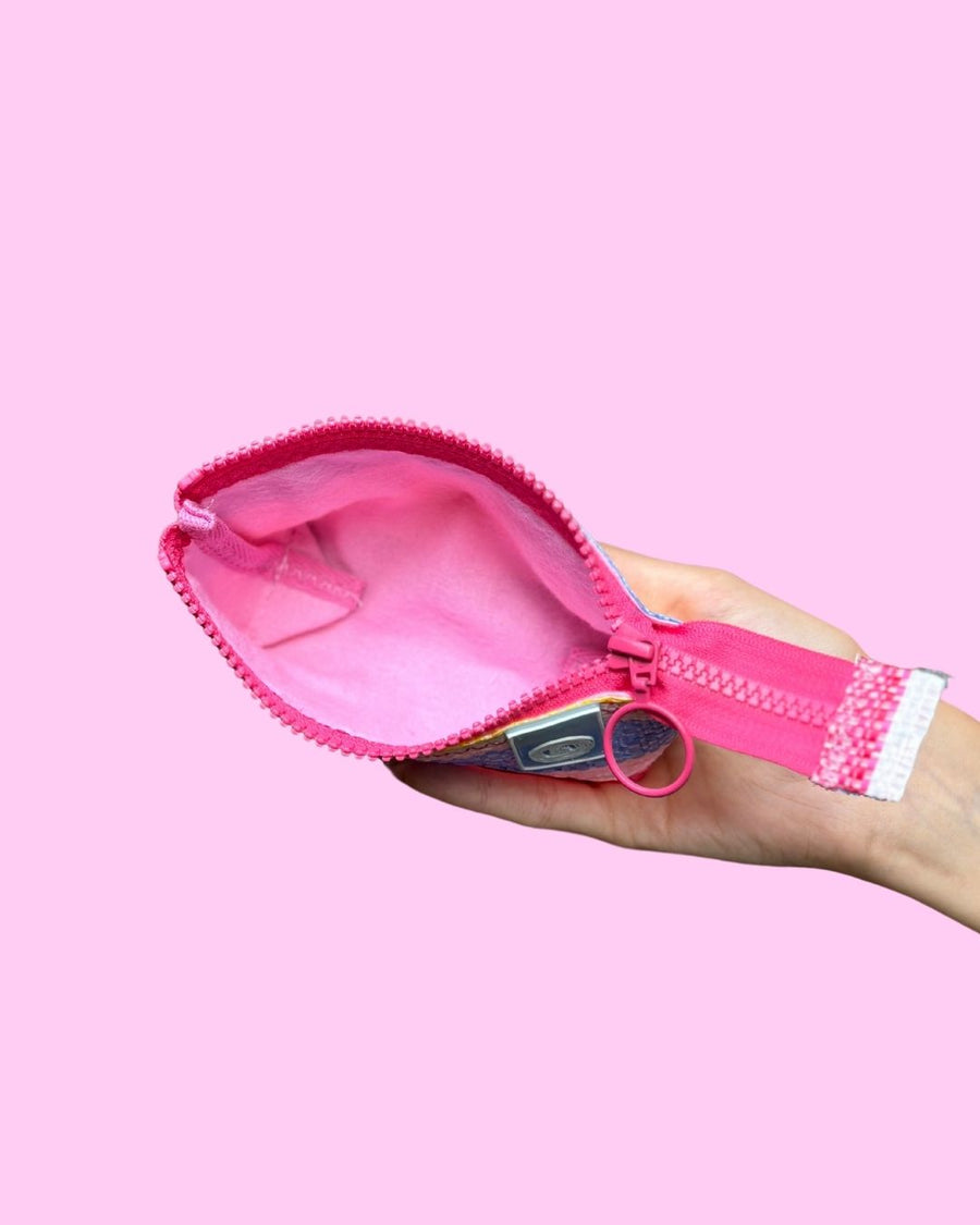 FERMUARLI KOZMETİK ÇANTASI - ÇİZGİLİ / PEMBE