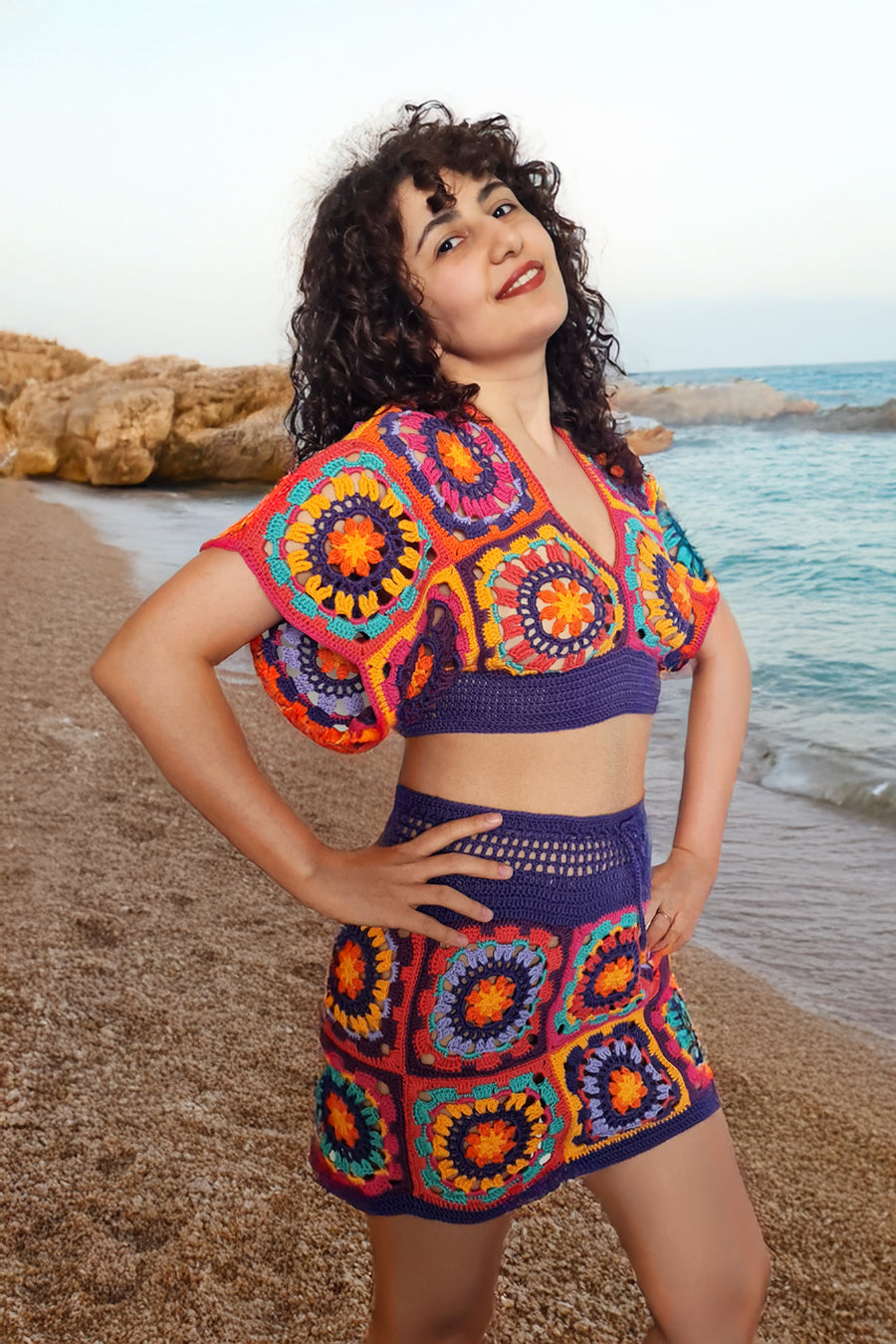 El Örgüsü Plaj Giyim Etek & Bluz Takımı  |  Boho