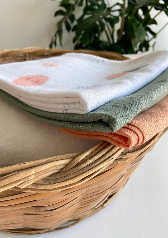 %100 Organik Pamuk Muslin Örtü / Bebek Battaniyesi 3'lü Set - Gunes