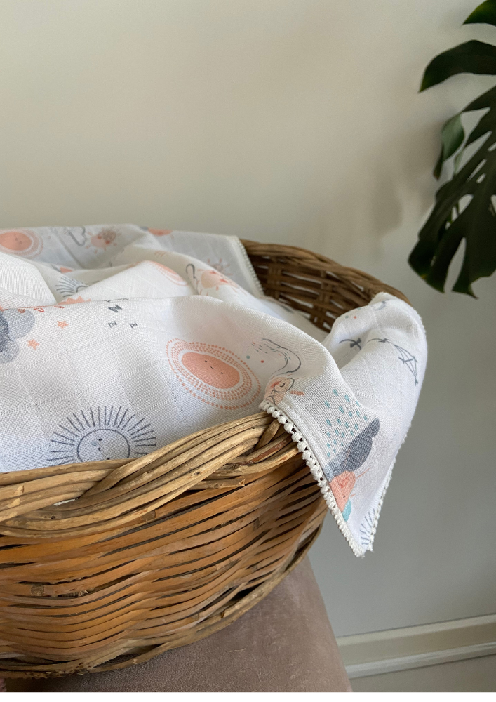 %100 Organik Pamuk Muslin Örtü / Bebek Battaniyesi 3'lü Set - Gunes