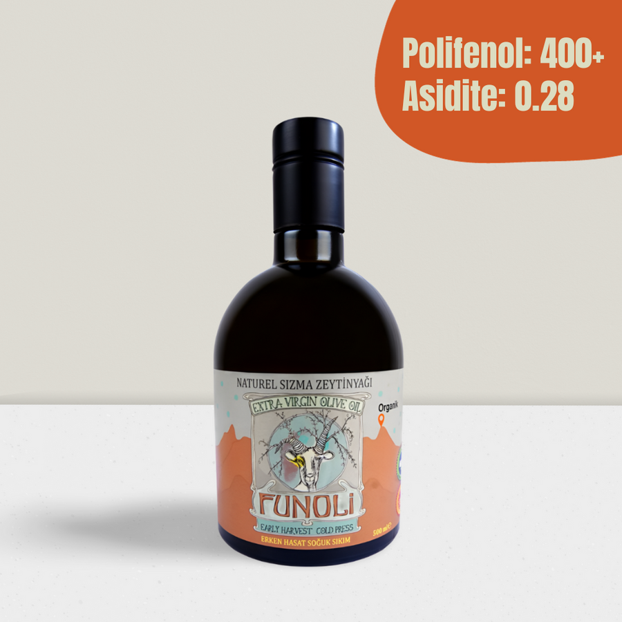 Funoli Premium Organik Yüksek Polifenol (400+) Soğuk Sıkım Natürel Sızma Zeytinyağı 500ml.