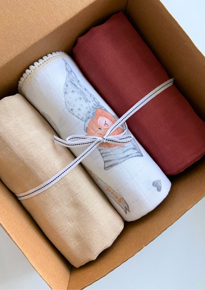 %100 Organik Pamuk Muslin Örtü / Bebek Battaniyesi 2'li Set - Orman