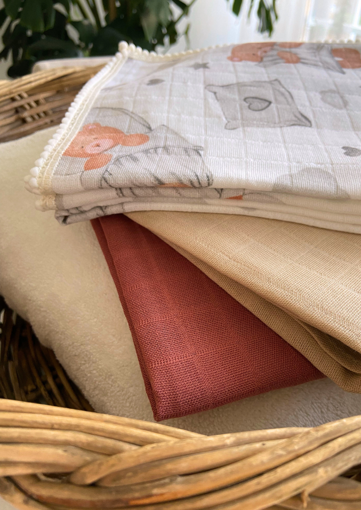 %100 Organik Pamuk Muslin Örtü / Bebek Battaniyesi 2'li Set - Orman