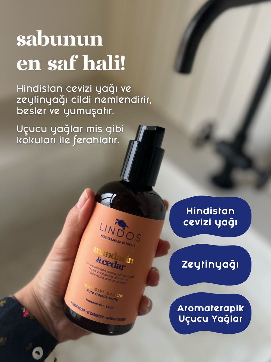 Lindos - Saf Sıvı Kastil Sabunu - Mandarin & Cedar - 250 ml