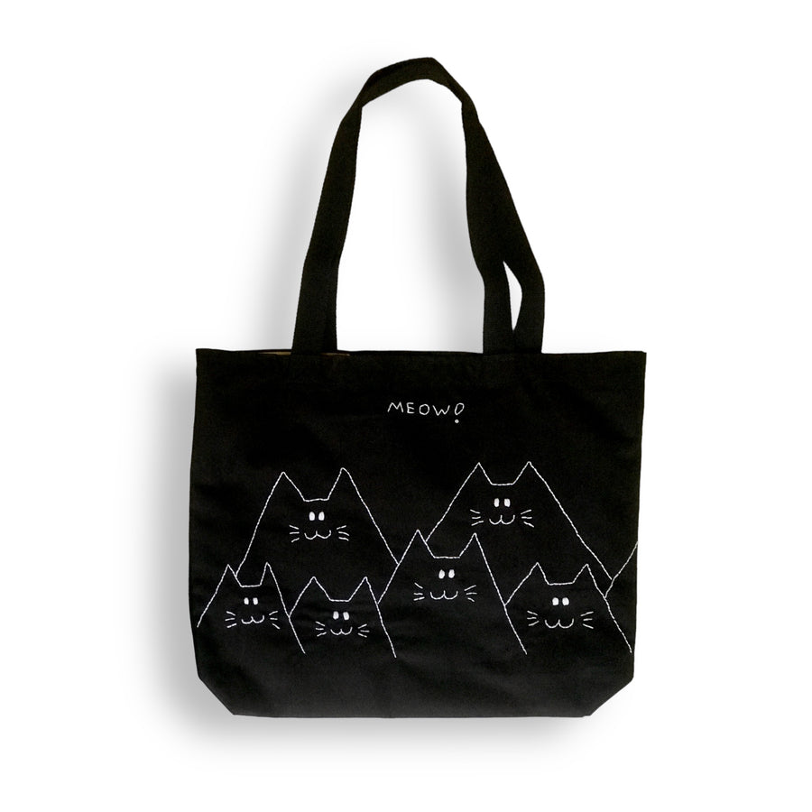 MEOW BLACK LARGE TOTE BAG