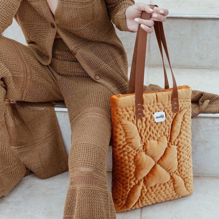 Nana Velvet Tote Bag | Hardal Sarı