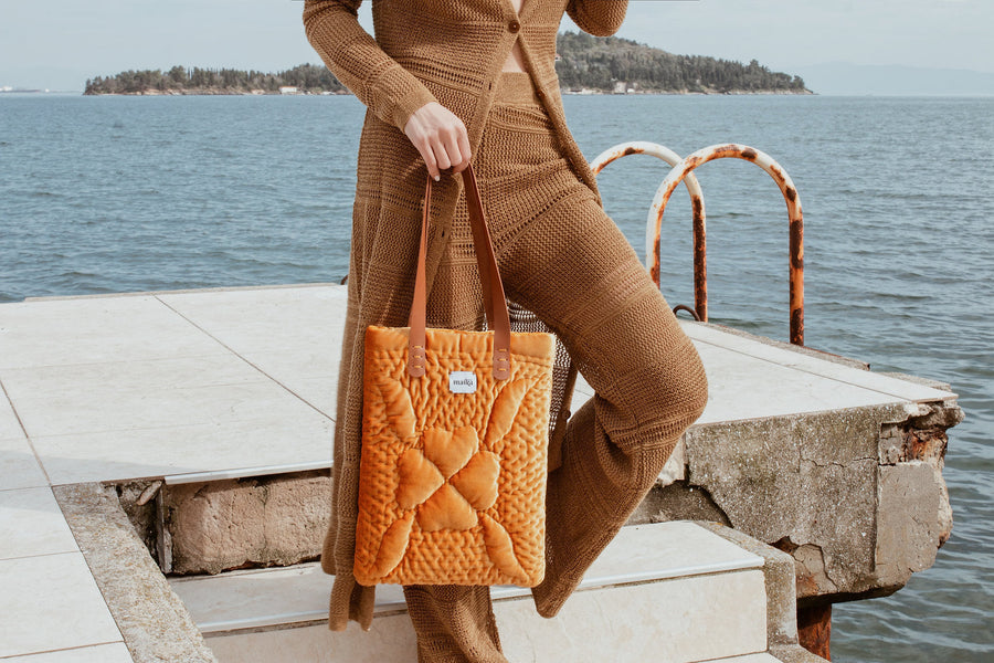 Nana Velvet Tote Bag | Hardal Sarı