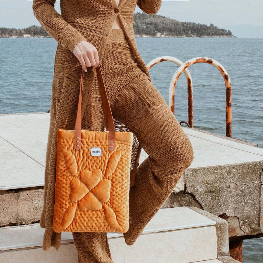 Nana Velvet Tote Bag | Hardal Sarı