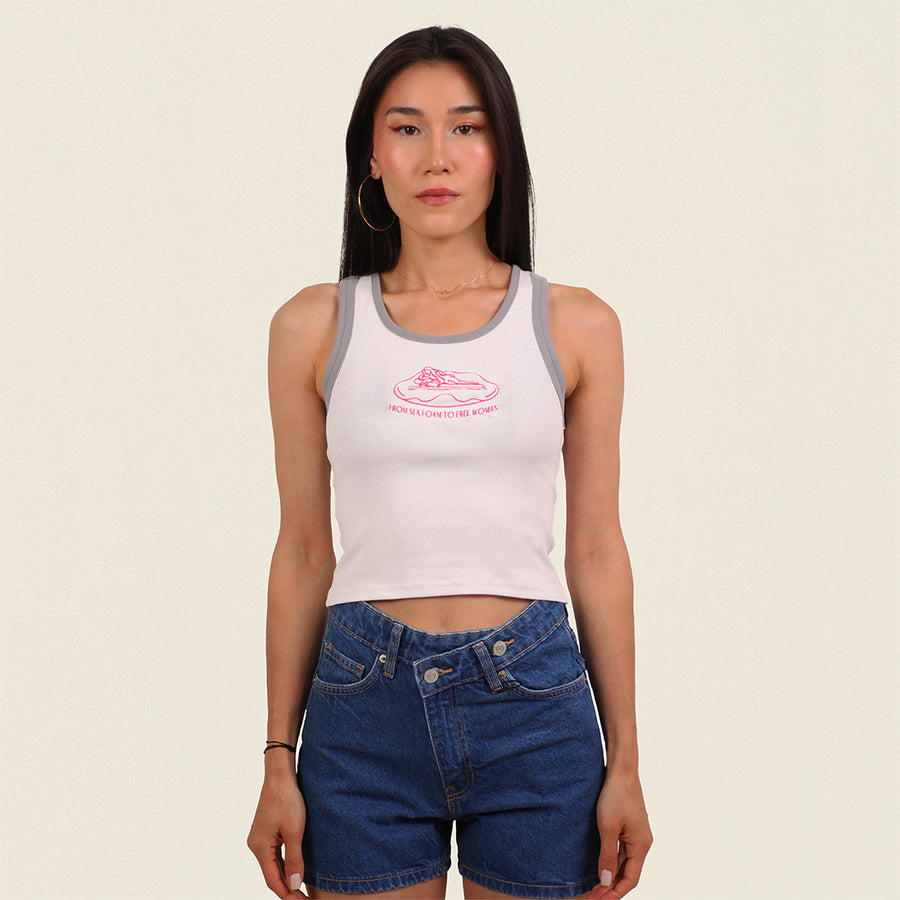 Afrodit İlhamlı Nakışlı Kolsuz Tank Top (Beyaz)