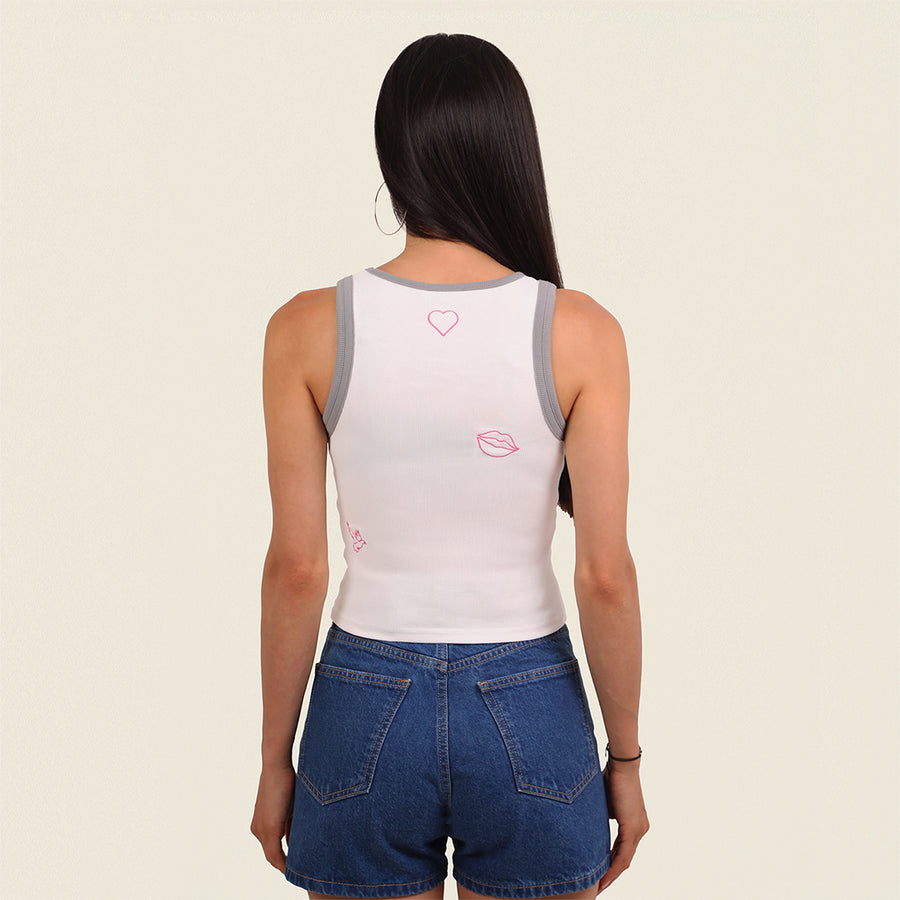 Afrodit İlhamlı Nakışlı Kolsuz Tank Top (Beyaz)