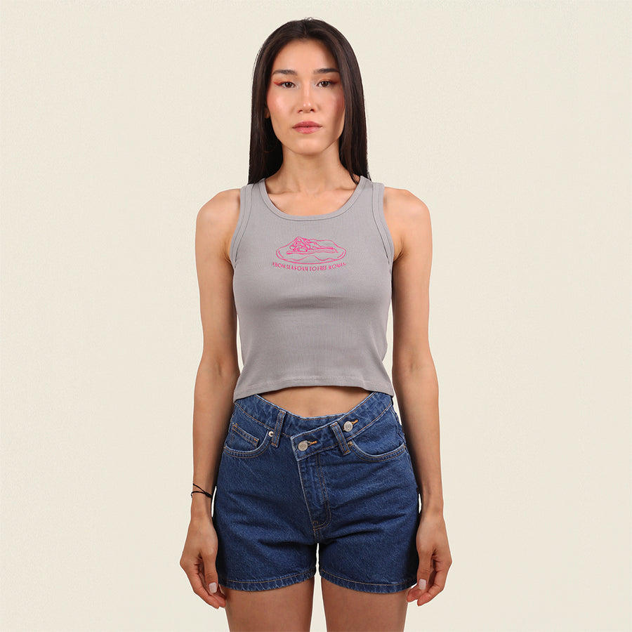 Afrodit İlhamlı Nakış Kolsuz Tank Top (Gri)