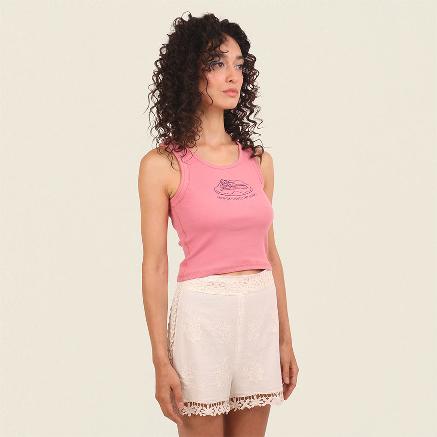 Afrodit İlhamlı Nakış Kolsuz Tank Top (Pembe)