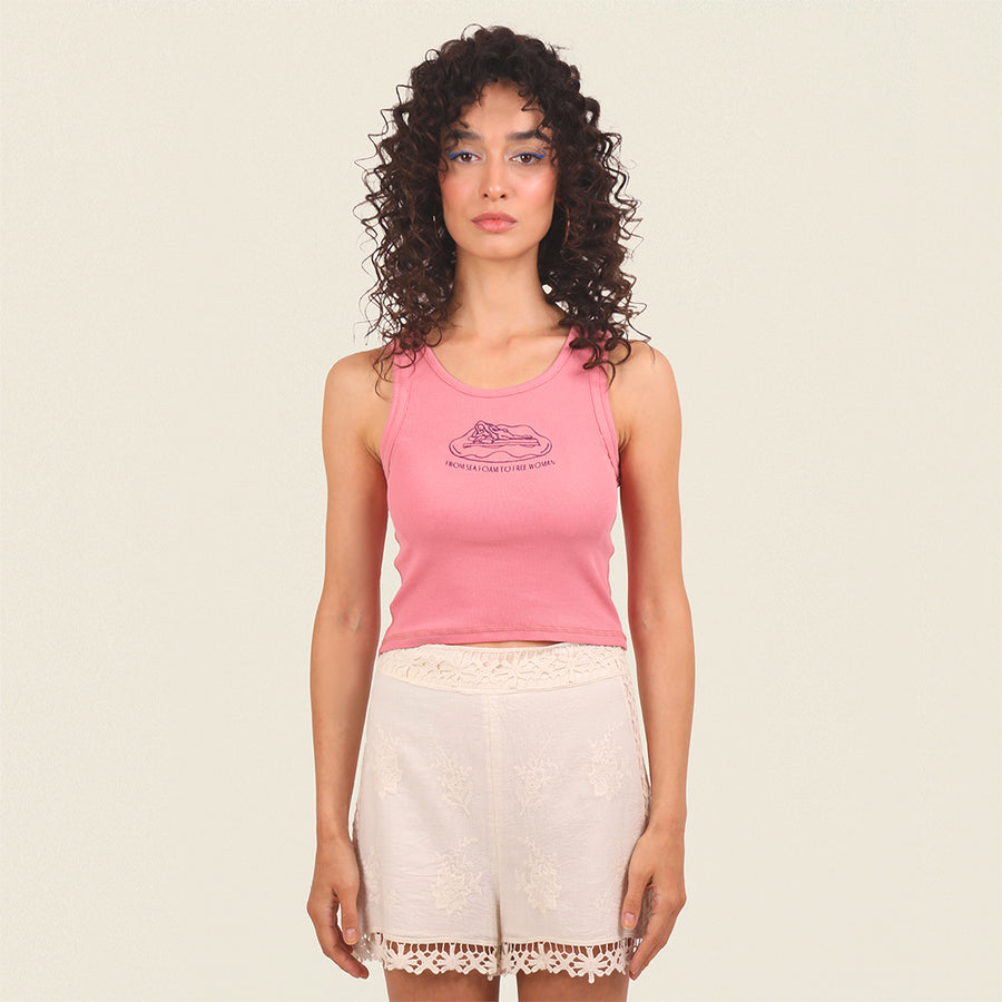 Afrodit İlhamlı Nakış Kolsuz Tank Top (Pembe)