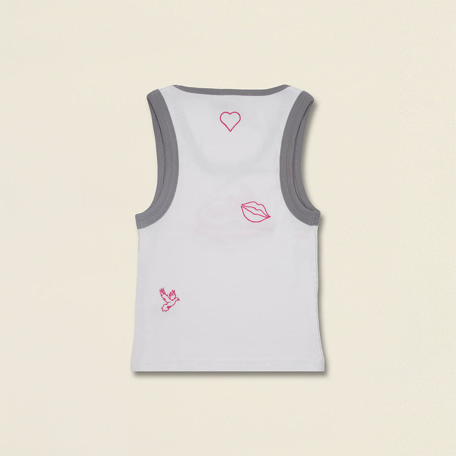 Afrodit İlhamlı Nakışlı Kolsuz Tank Top (Beyaz)