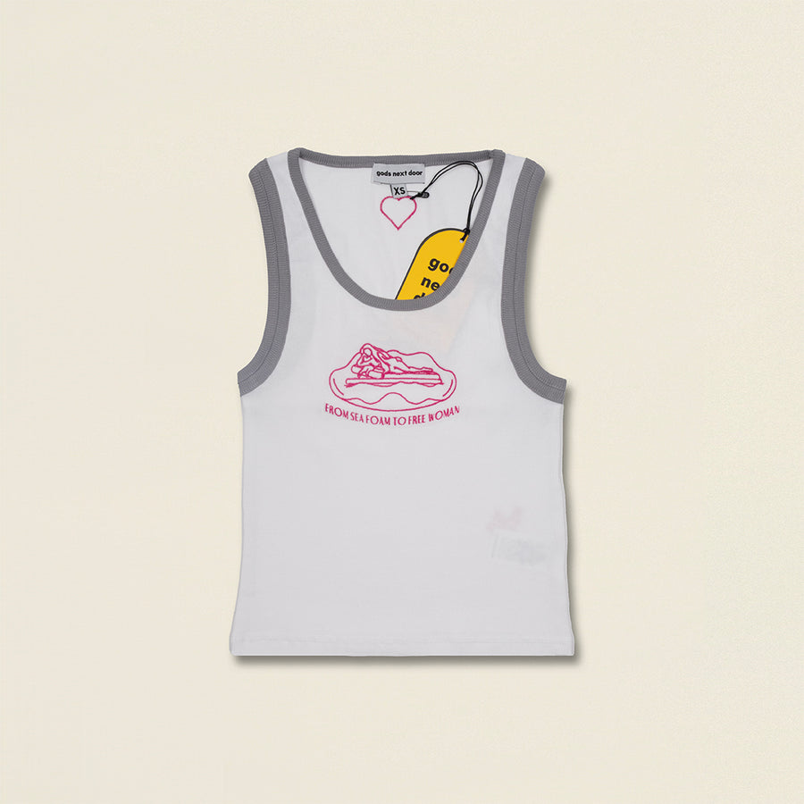 Afrodit İlhamlı Nakışlı Kolsuz Tank Top (Beyaz)