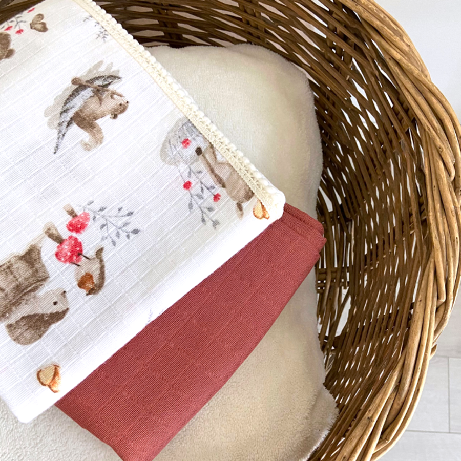 %100 Organik Pamuk Muslin Örtü / Bebek Battaniyesi 2'li Set - Orman