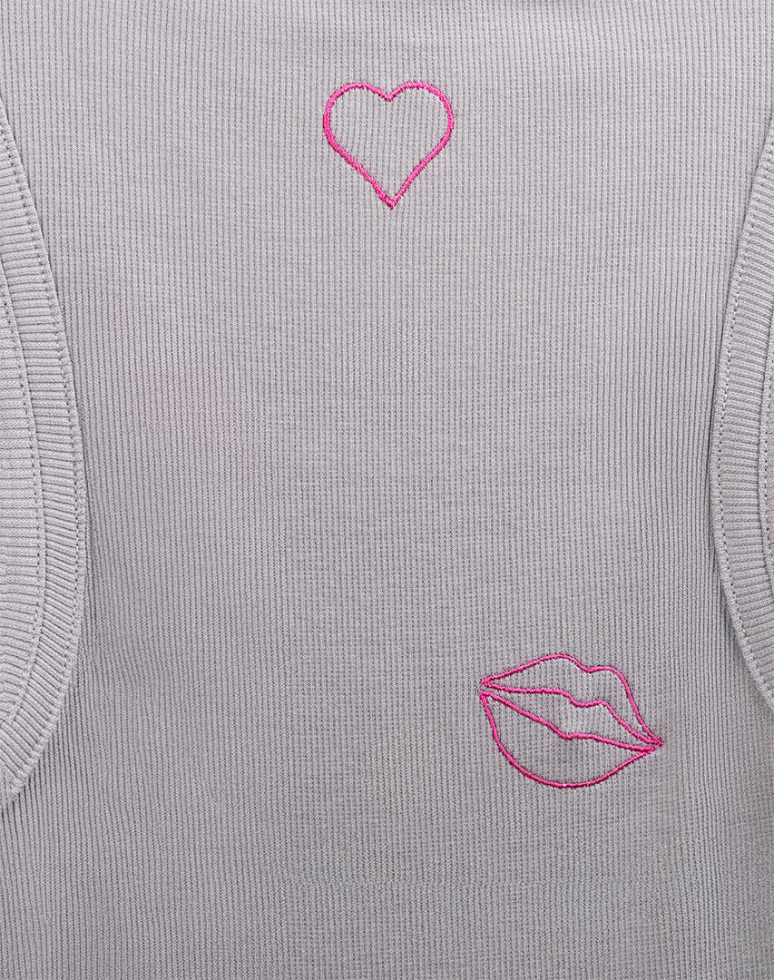 Afrodit İlhamlı Nakış Kolsuz Tank Top (Gri)