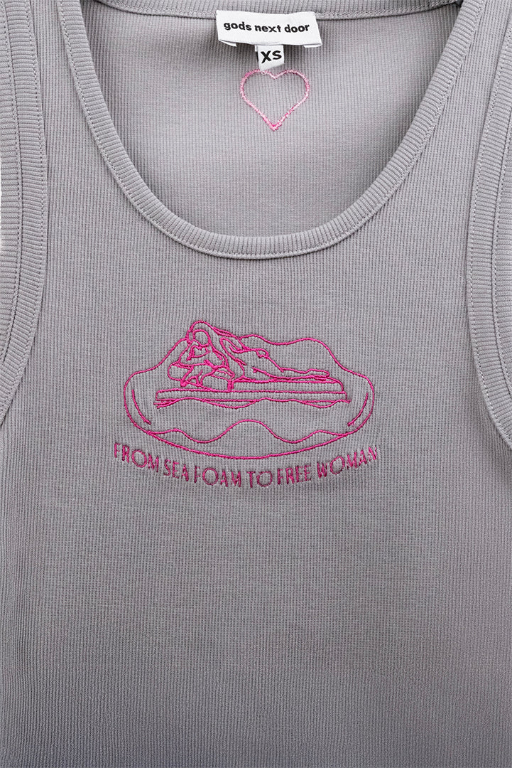 Afrodit İlhamlı Nakış Kolsuz Tank Top (Gri)