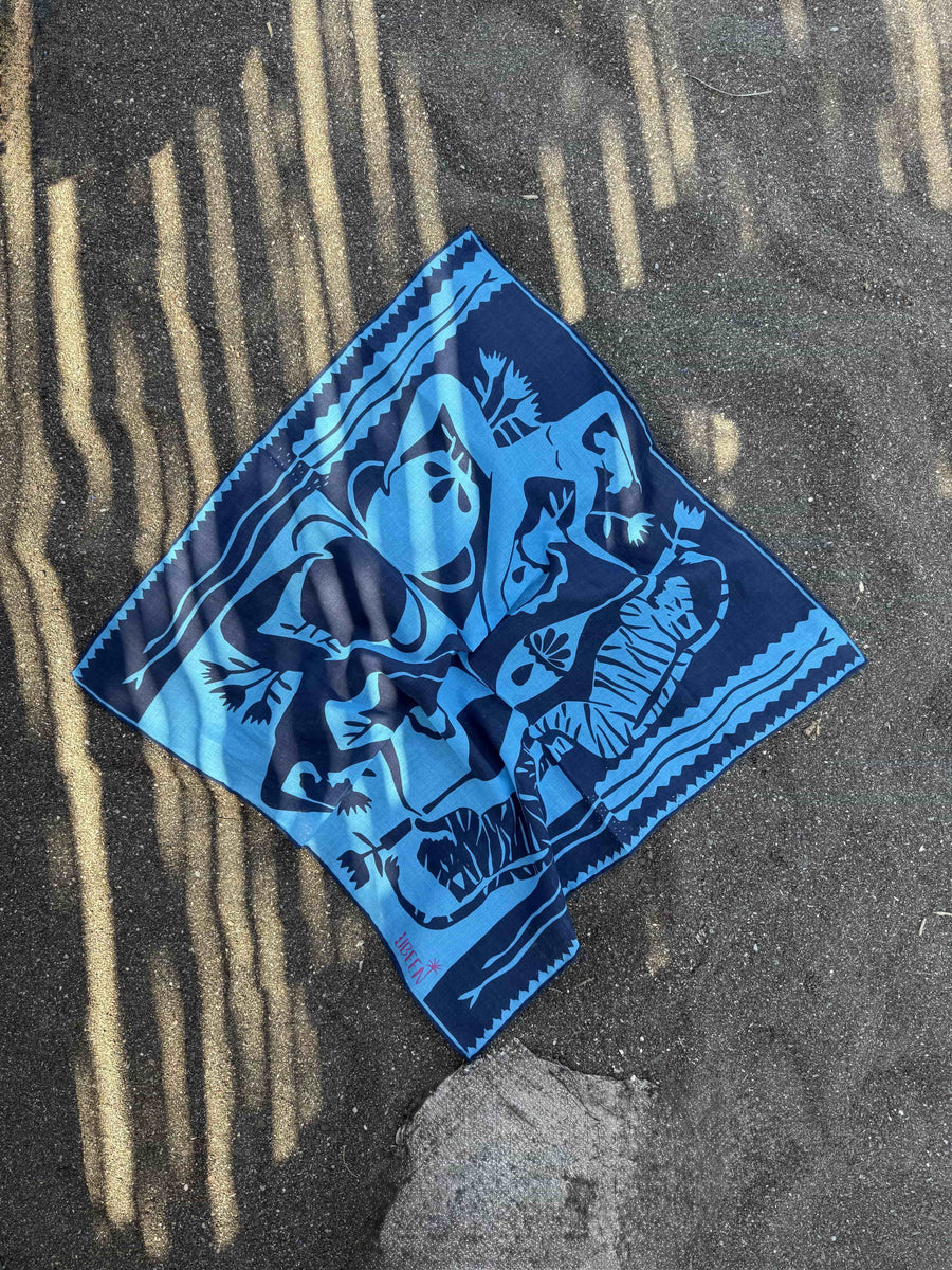 Bandana Mavi Lacivert Desenli Pamuklu Kadın Fular