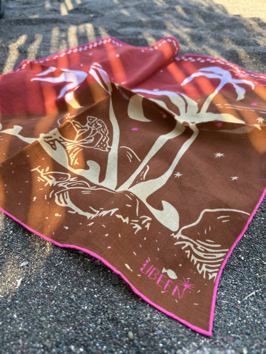 Bandana Kiremit Kahve Desenli Pamuklu Kadın Fular