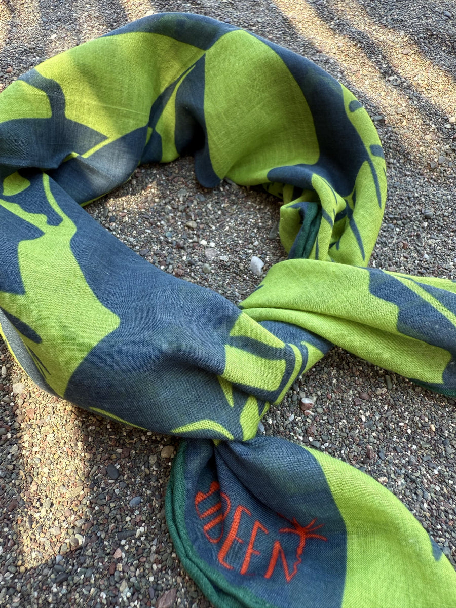 Bandana Yeşil Gri Desenli Pamuklu Kadın Fular