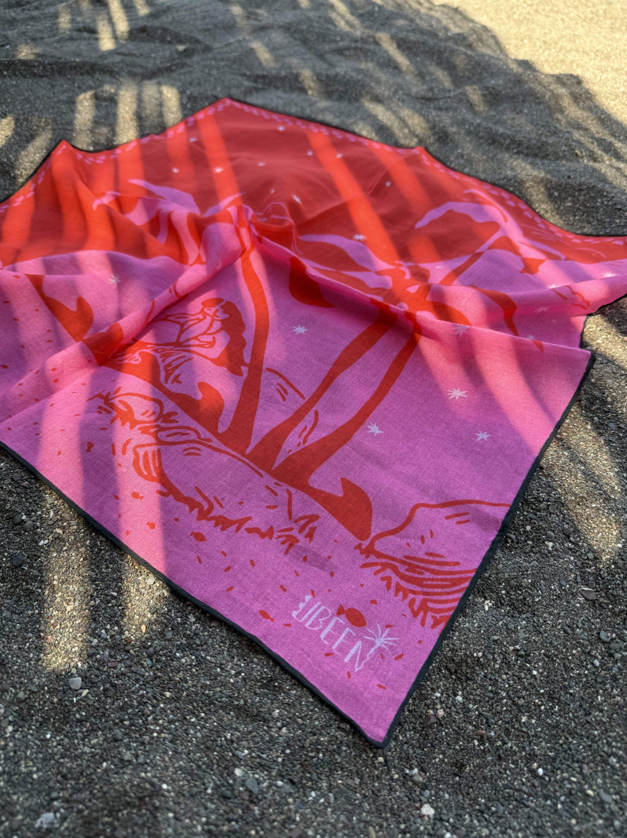 Bandana Nar Çiçeği Kırmızı Pembe Desenli Pamuklu Kadın Fular