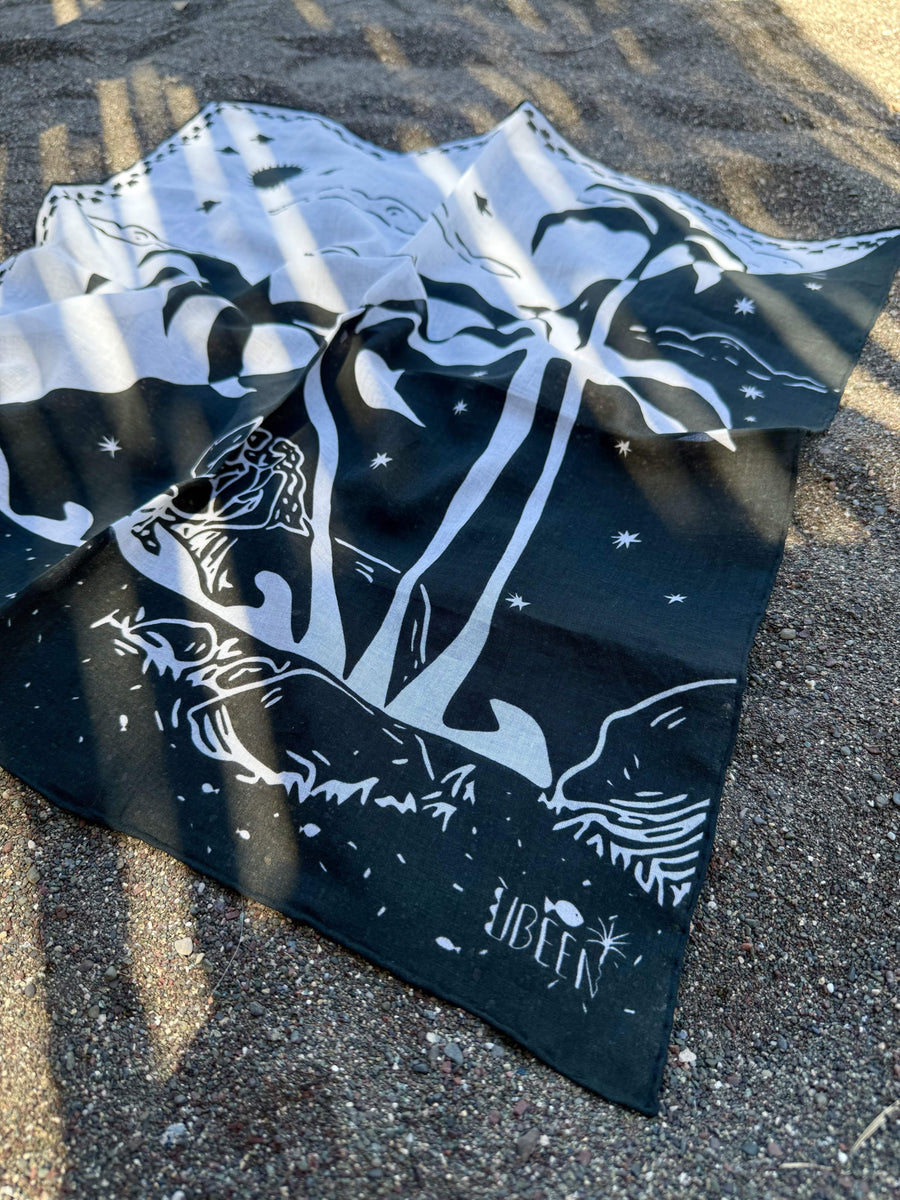 Bandana Siyah Beyaz Desenli Pamuklu Kadın Fular