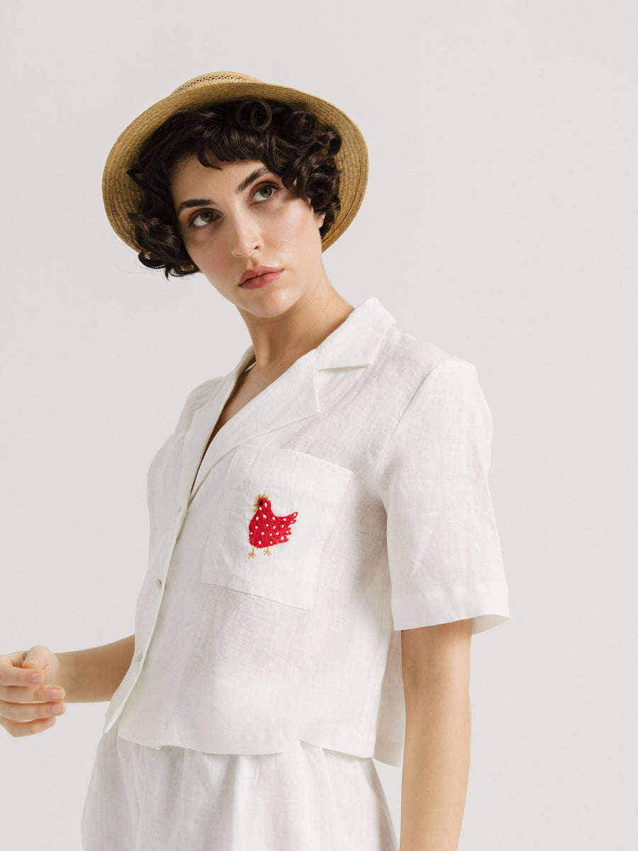 Craft Keten Horozlu Gömlek