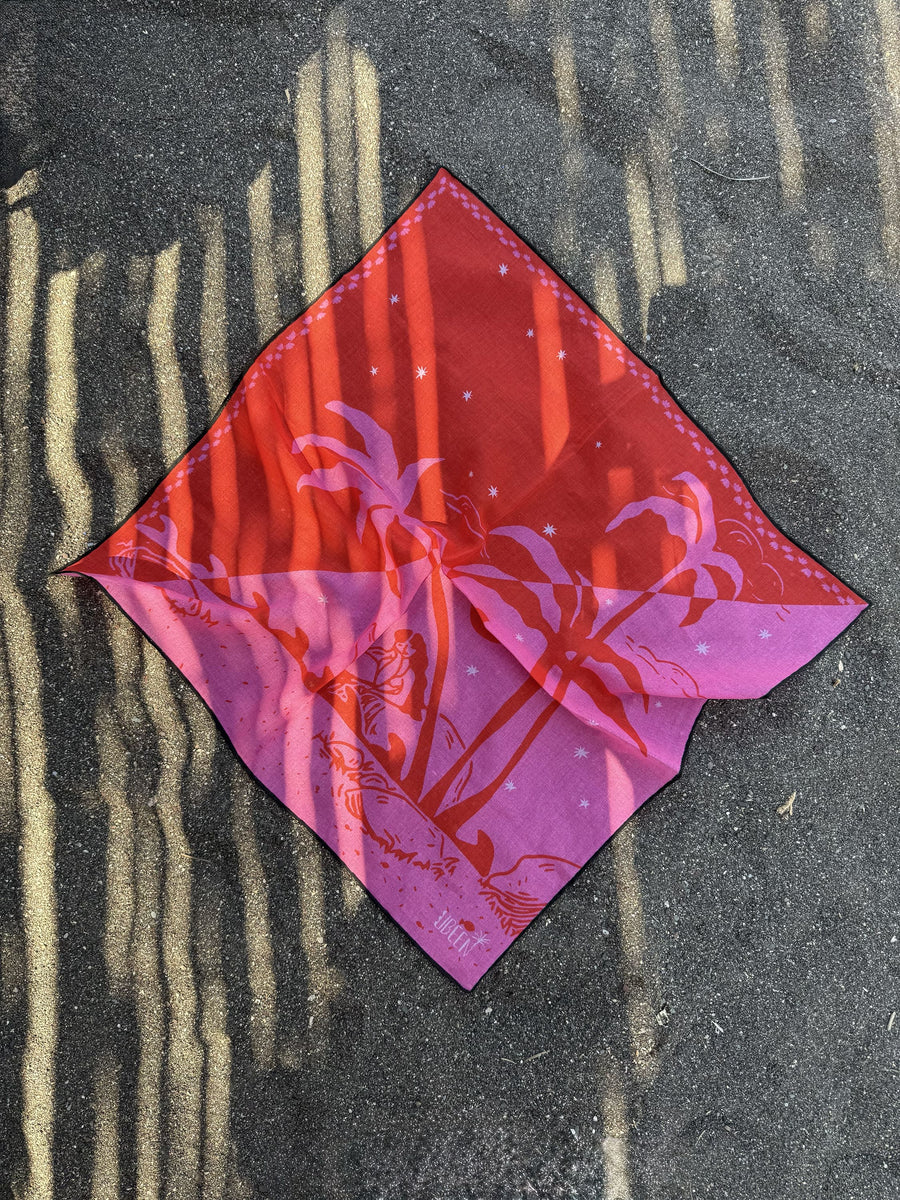 Bandana Nar Çiçeği Kırmızı Pembe Desenli Pamuklu Kadın Fular