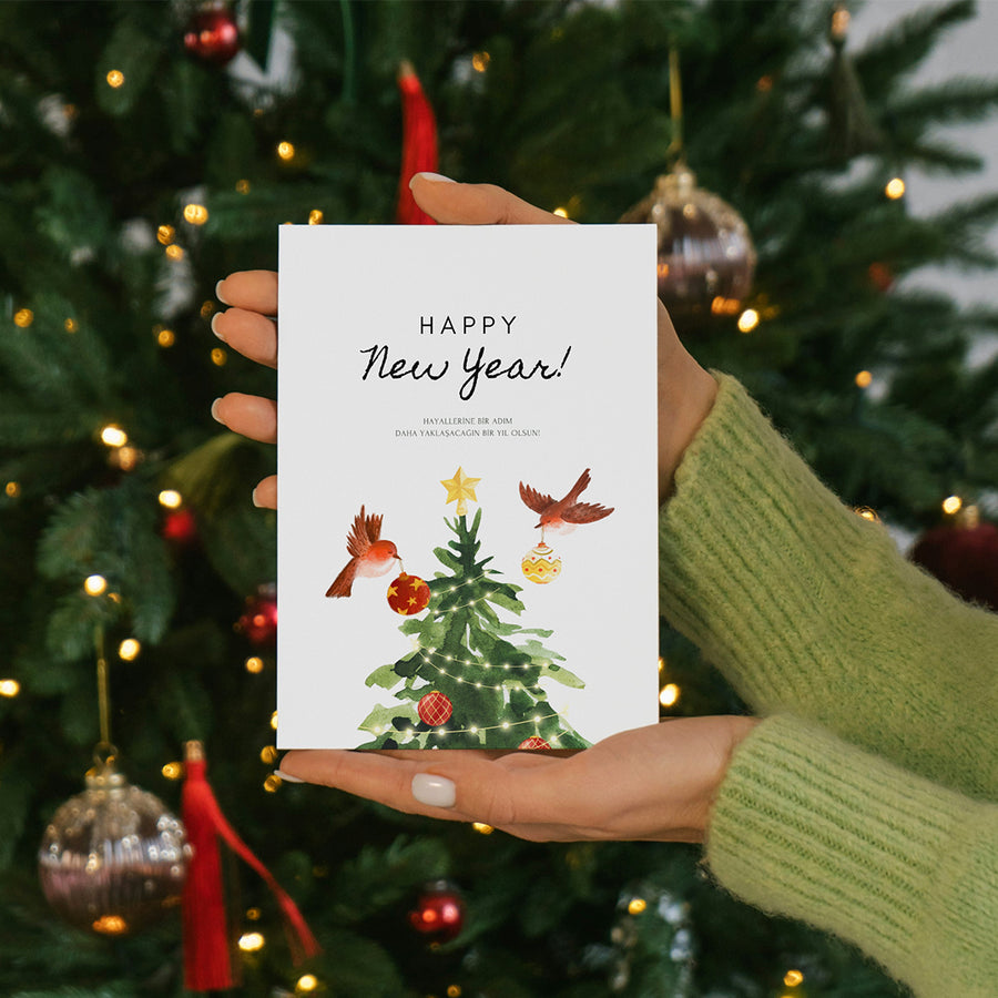 Yılbaşı Tebrik Kartı / Kartpostal / Kuşlar