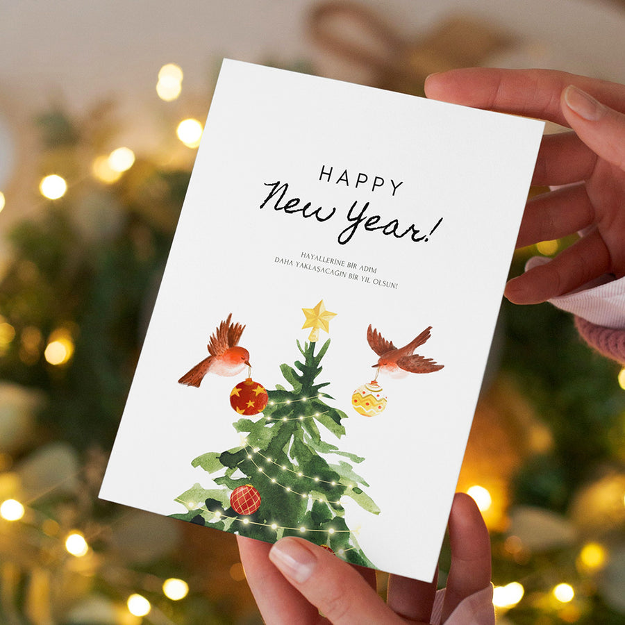 Yılbaşı Tebrik Kartı / Kartpostal / Kuşlar
