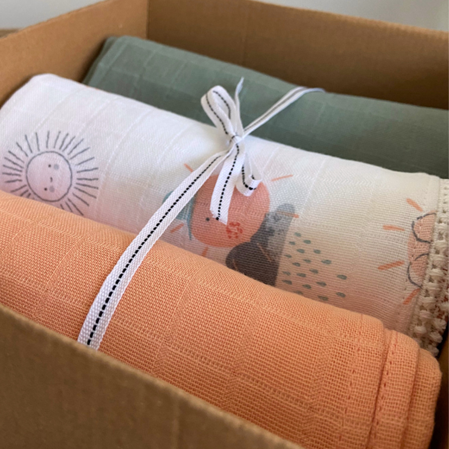 %100 Organik Pamuk Muslin Örtü / Bebek Battaniyesi 3'lü Set - Gunes