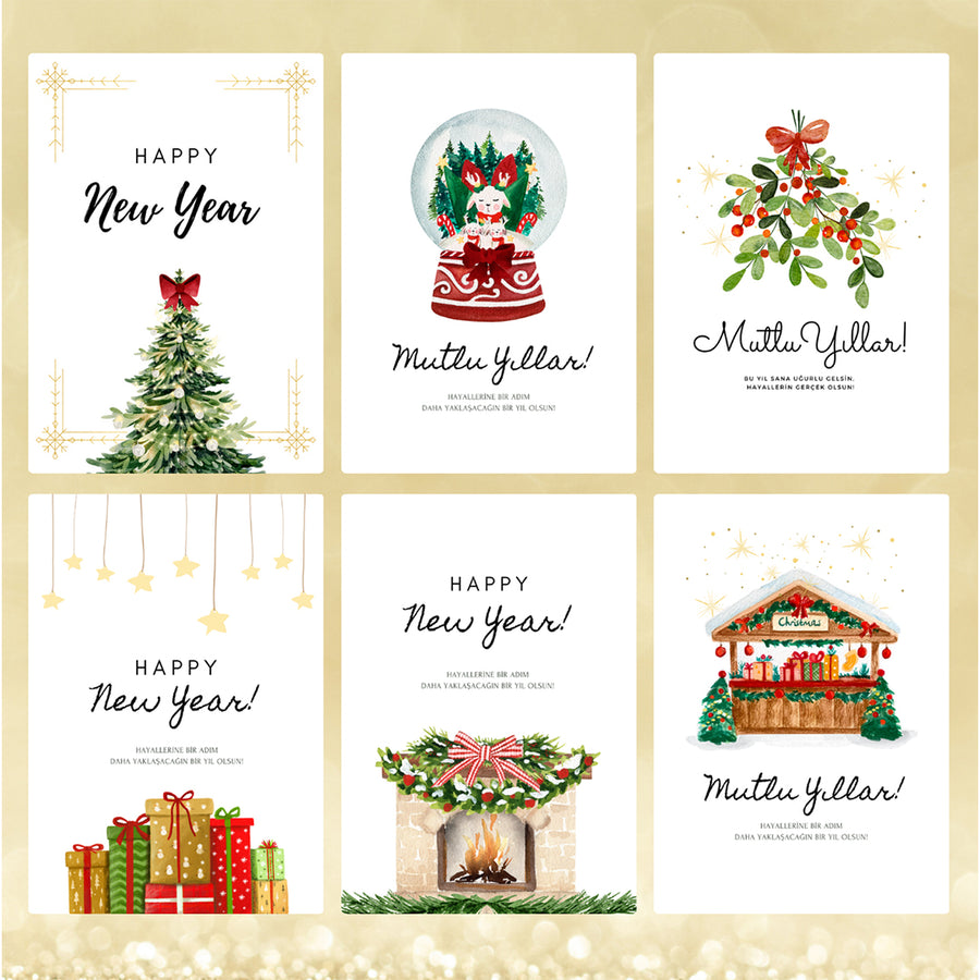 Yılbaşı Tebrik Kartları - 6'lı Set - New Year's Greeting Cards